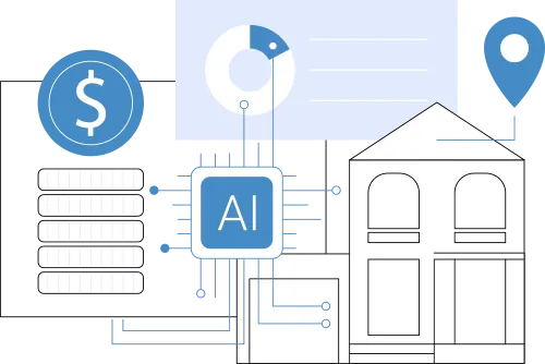 AIによる建物の間口や奥行、幅員を自動測定しているイラスト