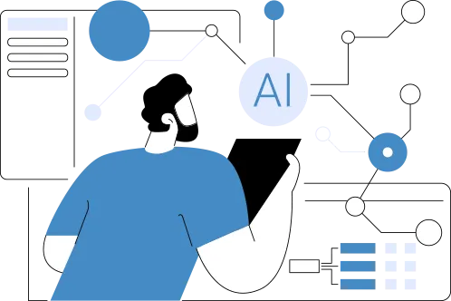 AIを用いてタブレットで路線価や準拠地を自動特定している人物のイラスト
