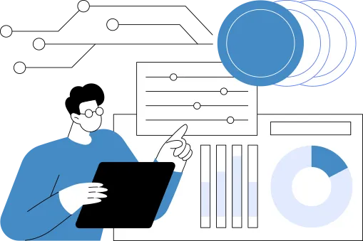 AIを用いて収益物件の家賃データを収集・分析している人物のイラスト