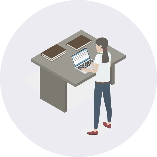 デスクでPC作業をする人のイラスト